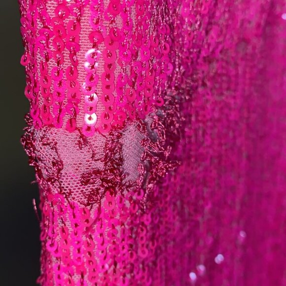 XSCAPE HOT PINK SEQUIN LONG DRESS WITH BOW ON THE BACK - Picture 5 of 7